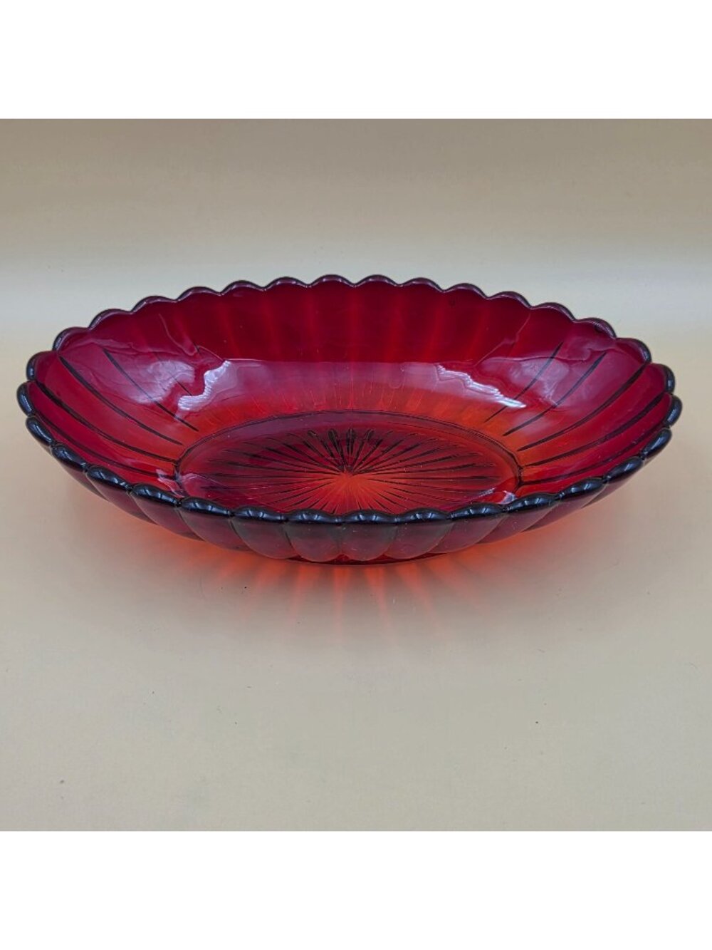 Imperial Glass Pillar Flute Ruby Red 8 Inch Oval Relish Serving Bowl Vintage